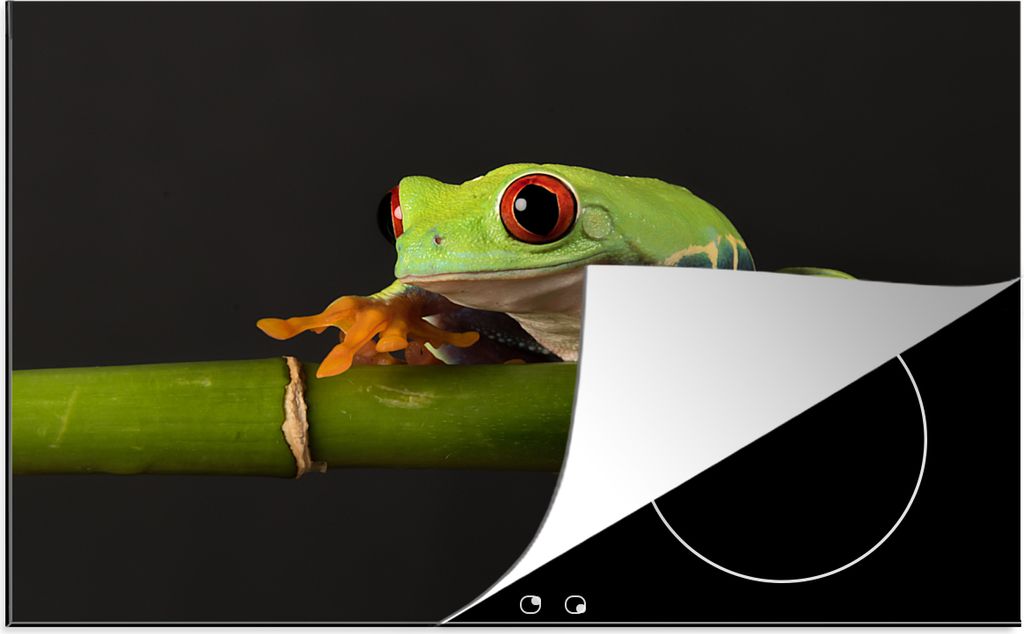 KitchenYeah Herdabdeckplatte Frosch - Bambus - Schwarz , 77x51cm, Küche Deko, Glaskeramikkochfeld Herdabdeckung, Abdeckplatte fùr Kochfeld