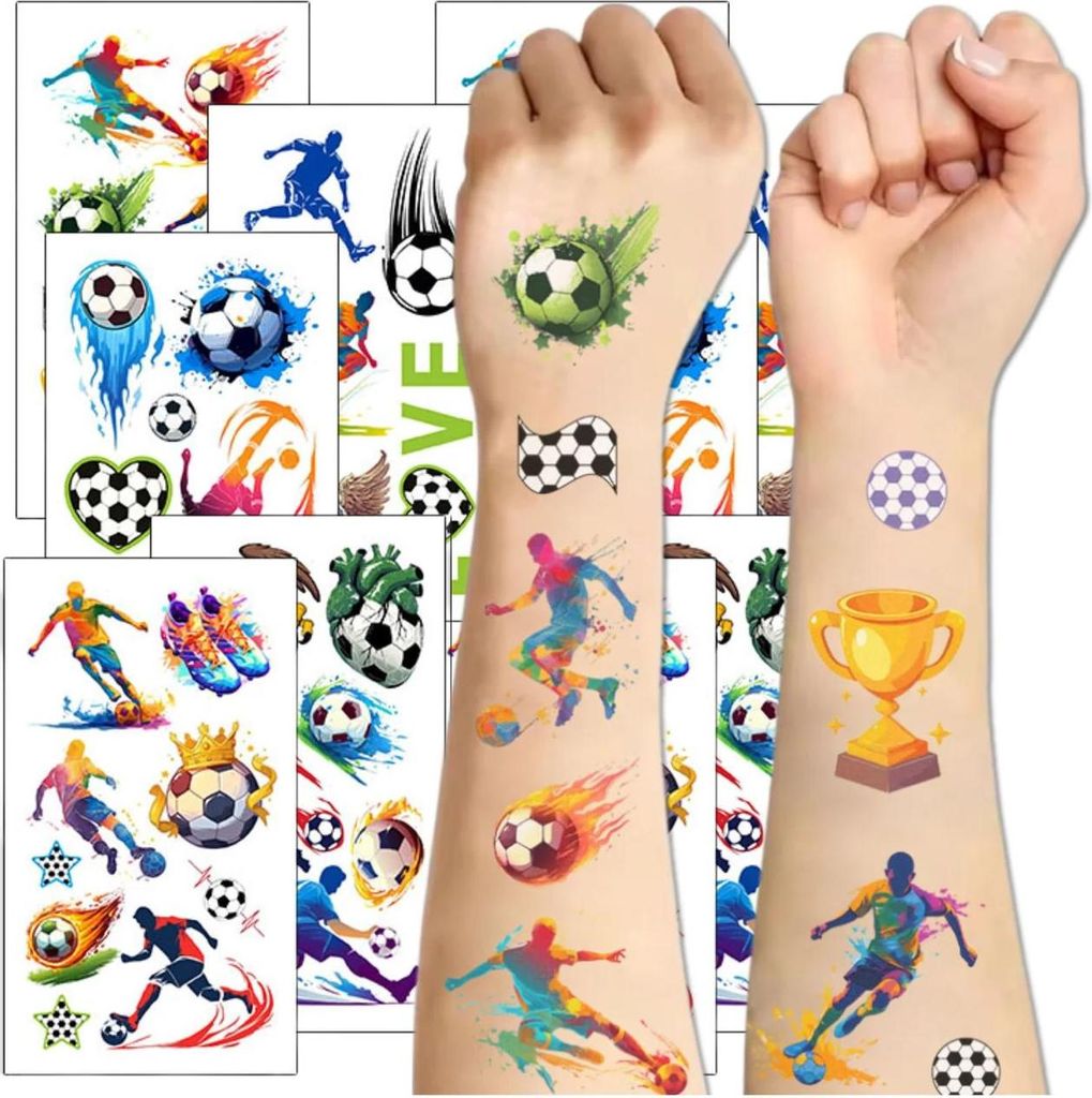 Bunte Fußball-Tattoos zum Aufkleben für Kinder, Set mit 20 Bögen