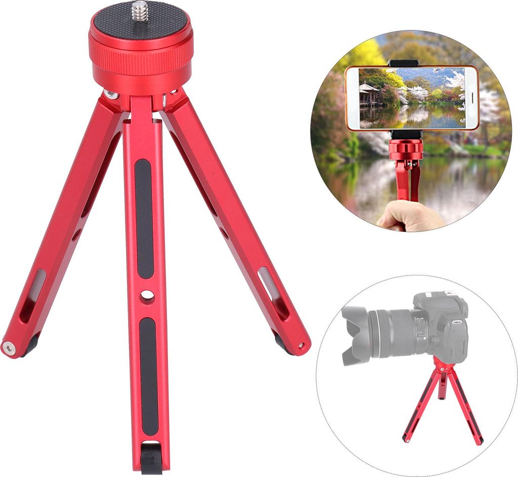 1/4 Zoll Mini-Stativständer 3-13 cm verstellbarer Desktop-Halter für Sportkameras für MobiltelefoneRot