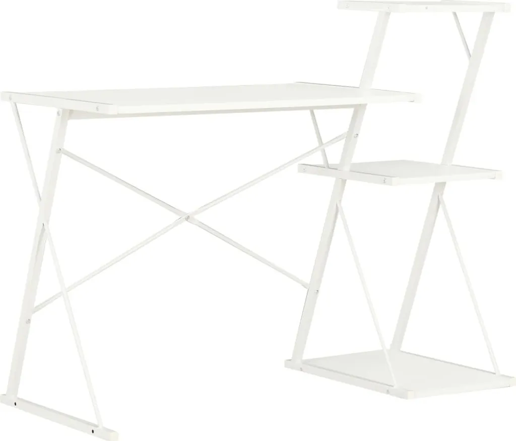 The Living Store Scrivania Bianca 116x50x93 cm con Ripiano Integrato
