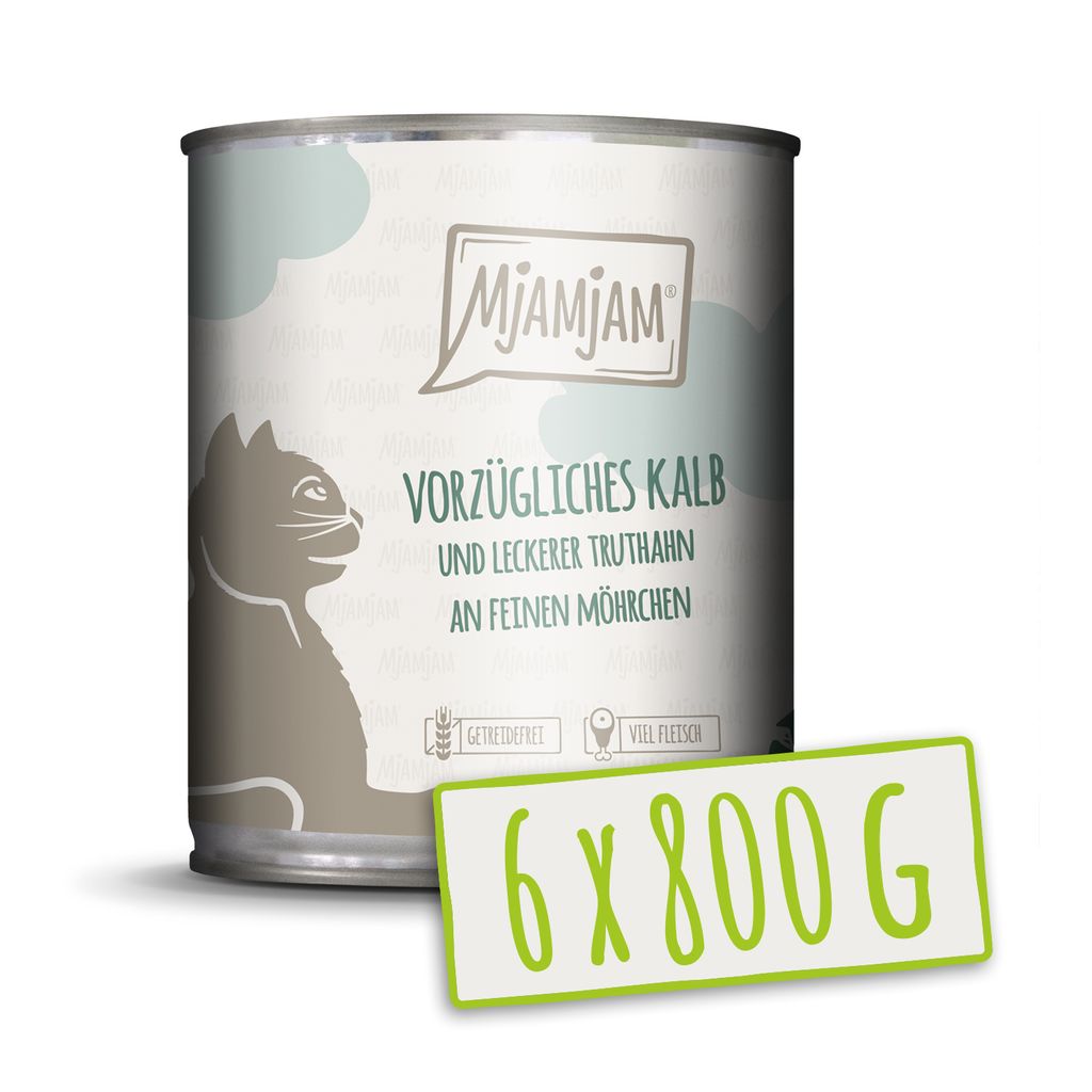 MjAMjAM - 6x800g dosen Kalb & Truthahn an Möhren Nassfutter für Katzen Hauptfutter natur