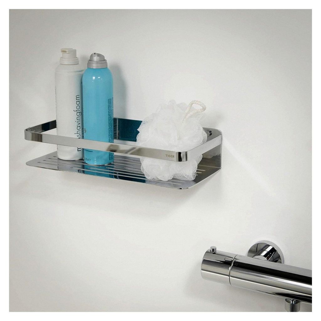 Rechteckiger Duschkorb groß, Duschablage aus Edelstahl, Duschregal mit viel Platz für Duschgel und Shampoo, Oberfläche: Chrom
