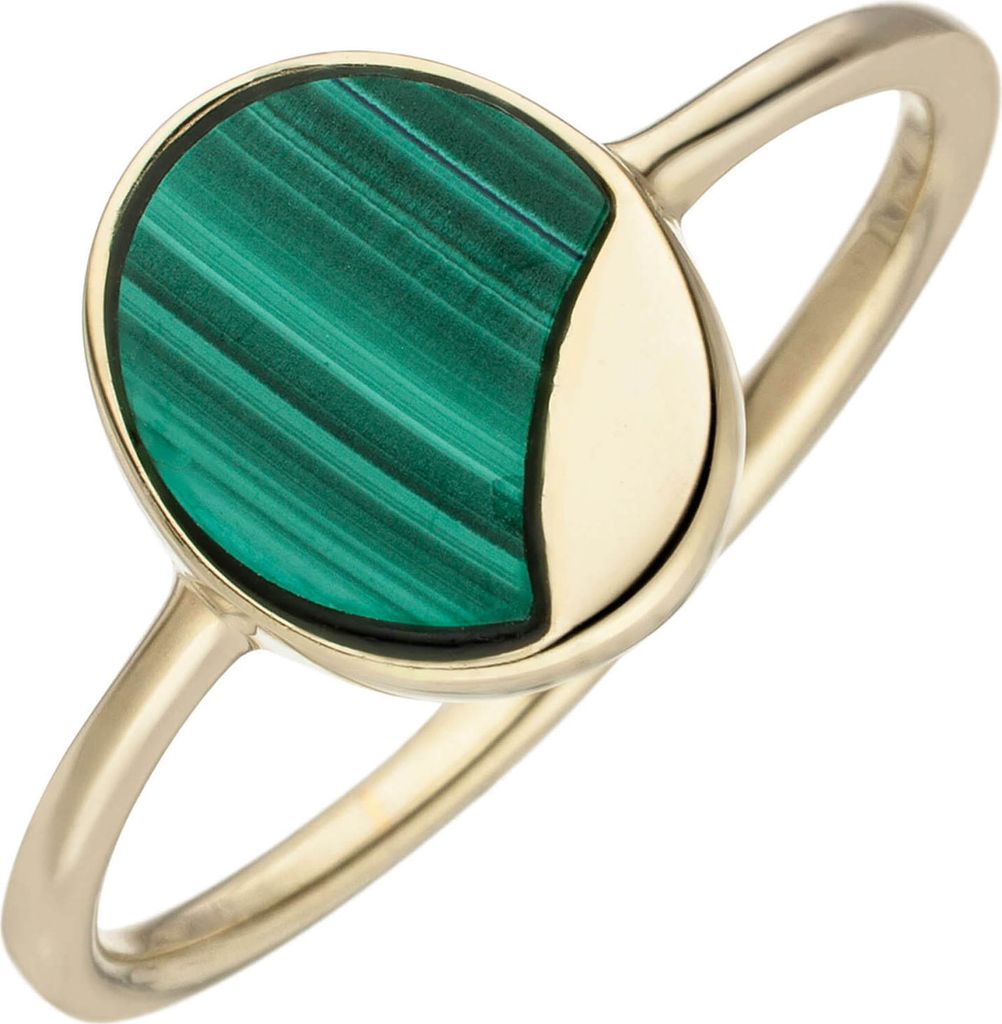 Ring aus 925 Silber vergoldet mit Malachit-Einlage Edelstein grün oval Damen Innenumfang 62mm Ø19.7mm