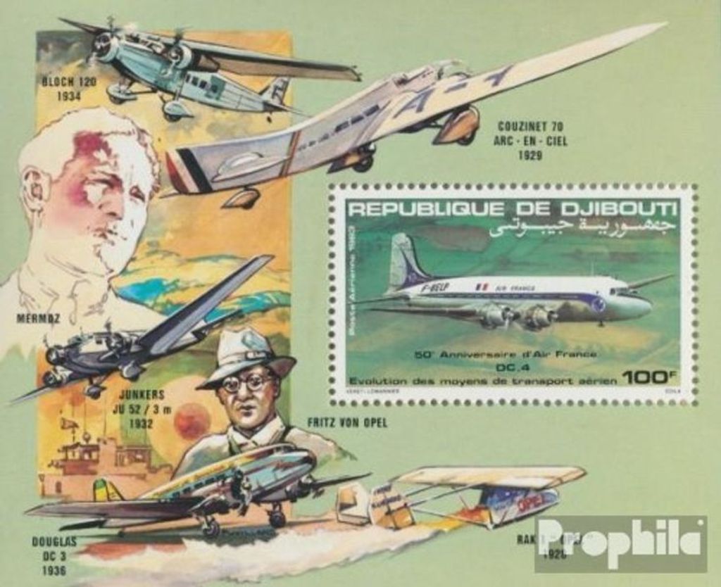 Briefmarken Dschibuti 1983 Mi Block77A postfrisch 50 Jahre Fluggesellschaft