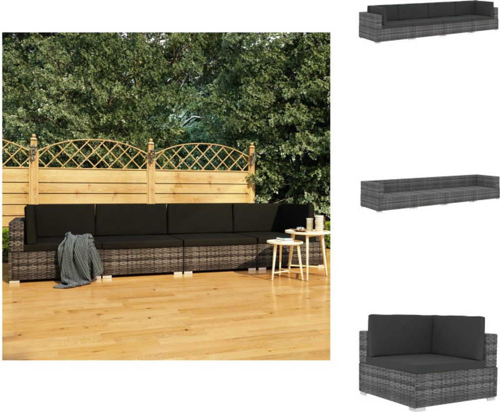 vidaXL 4-tlg. Garten-Sofagarnitur mit Auflagen Poly Rattan Grau - Gartenmöbel-Sets