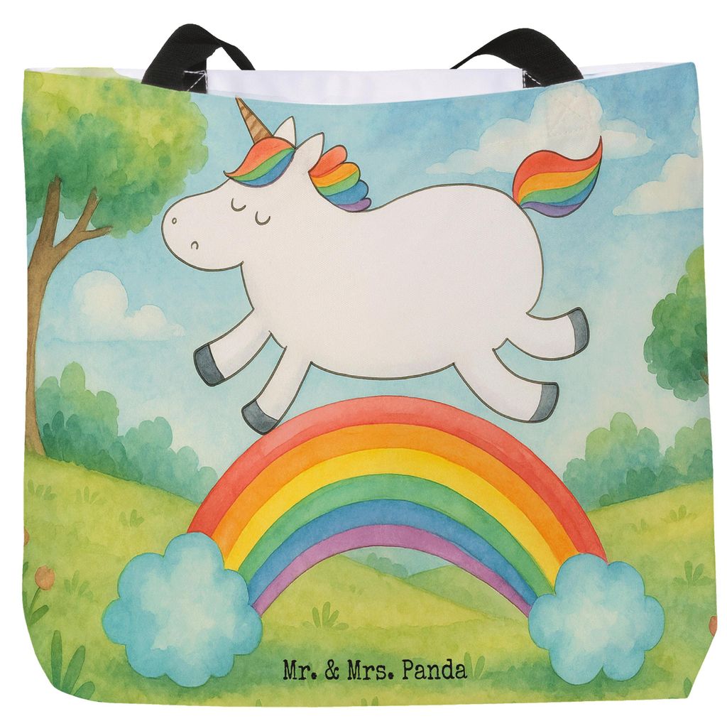 Mr. & Mrs. Panda Tote Bag Einhorn Regenbogen Design - Weiß - Geschenk, Tasche, Glitzer, Schultasche, Unicorn, Strandtasche, Erwachsenwerden, Reise...
