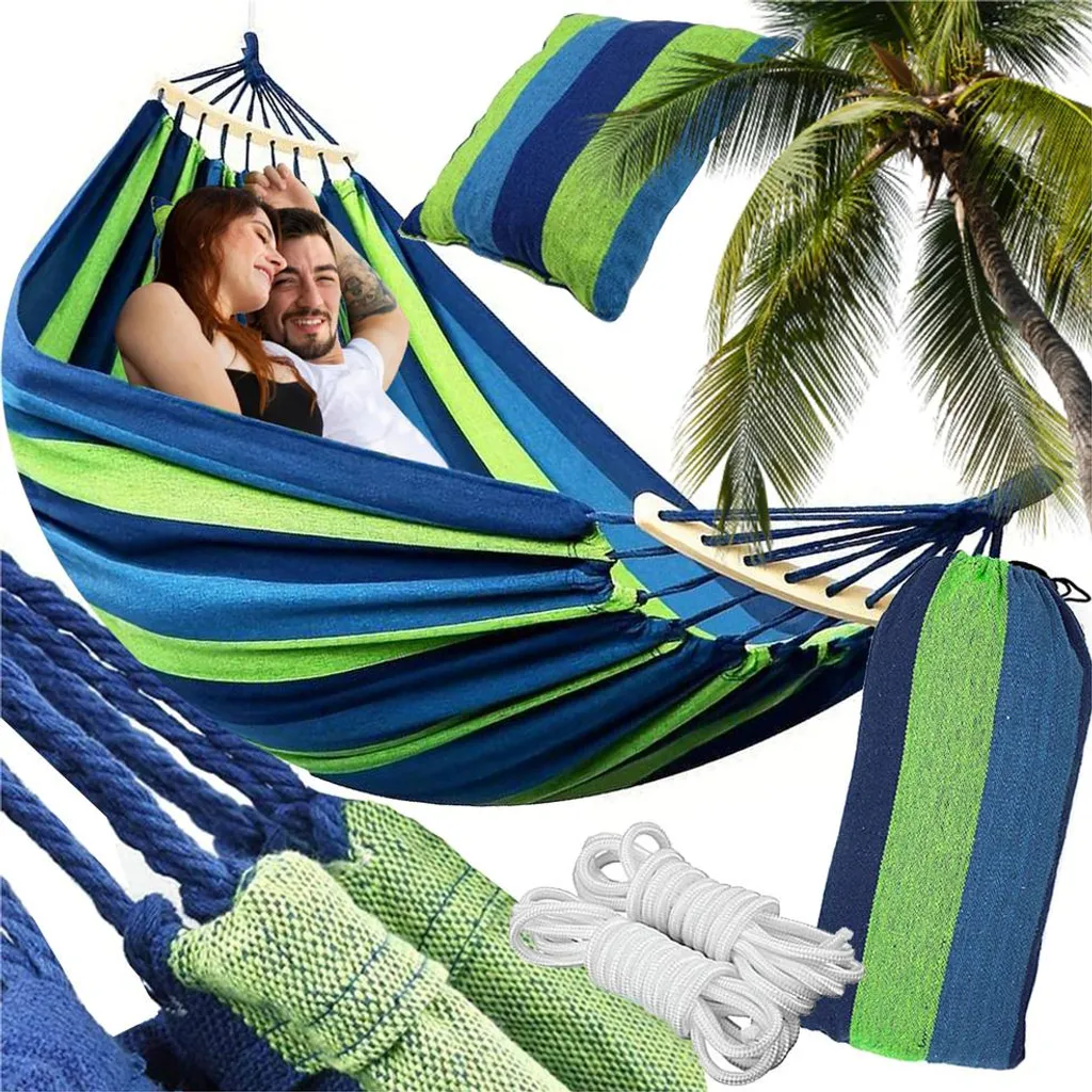 Amaca Arredo Giardino Verk 27119 | Design a Righe Blu-Verde 260x150