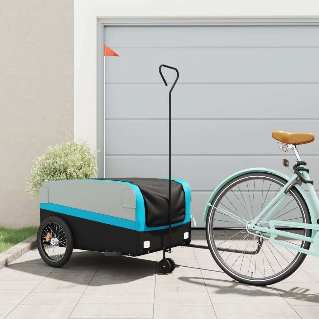 Design Fahrradanhänger Schwarz und Blau 45 kg Eisen, Fahrradanhänger 2024 Neu