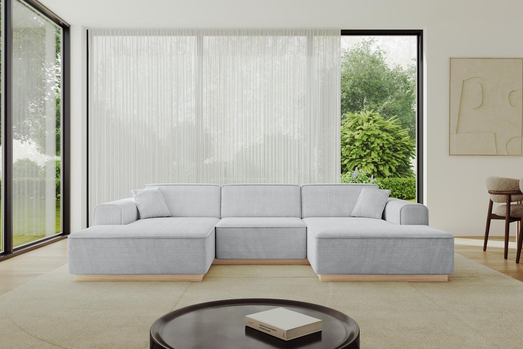 ALTDECOR Ecksofa in U-Form IREA-U1 301x165x80 cm Grau Corner Sofa Bett Eckcouch Couch L-Form Wohnlandschaft Cauchsofa