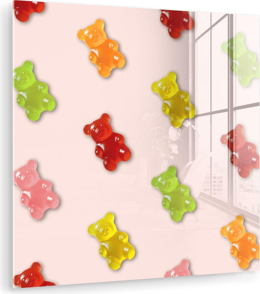 MuchoWow Glasbilder - Bilder auf Wandbild - Foto auf Glas Farbe - Bonbon - Rosa 20x20 cm Wanddekoration aus Glas - Acrylglasbild - Acrylbilder - Bi...