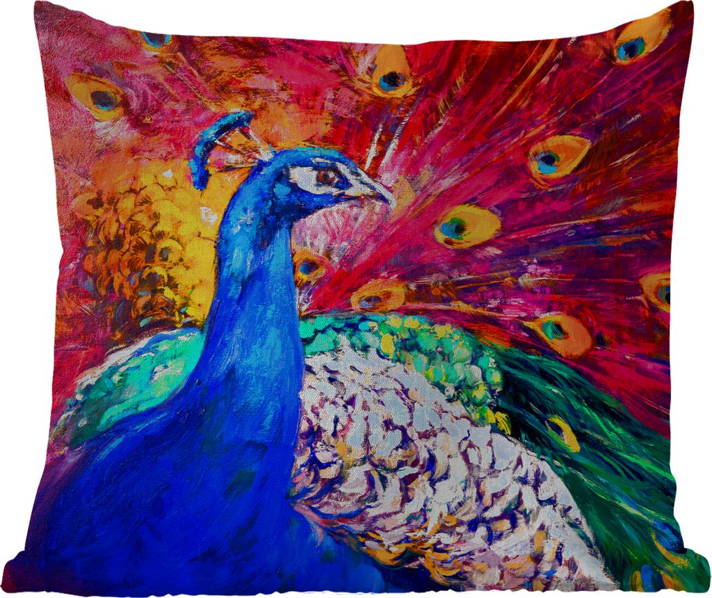 MuchoWow Outdoor Kissen - Gemälde - Vogel - Pfau - Ölgemälde - 40x40 cm - Wetterfest - Lounge Kissen - Kopfkissen - Interieur - Polster mit Bild
