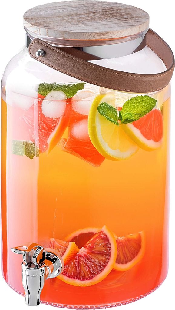 KADAX Getränkespender 5,6 Liter, Limonadenspender mit Zapfhahn und Deckel, Großer Wasserspender aus Glas, Saftspender, Getränkebehälter, Glasbe...