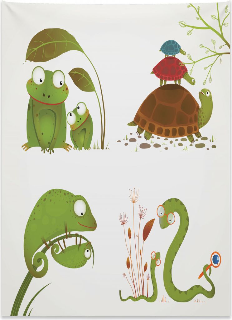 Abakuhaus Tier Wandteppich, Schlangenfrosch Ninja Reptil aus Weiches Mikrofaser Stoff Kein Verblassen Klare Farben Waschbar, 110 x 150 cm, Grün br...