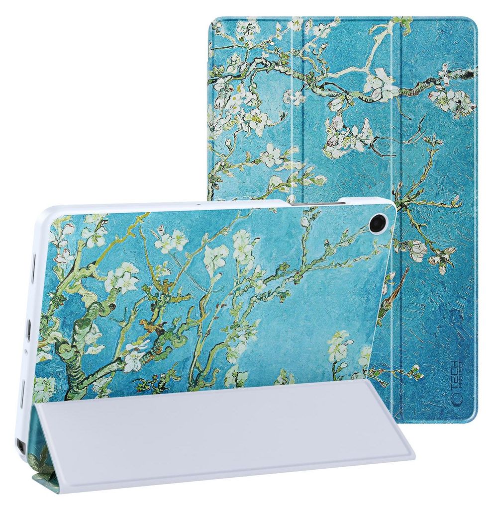 Tech-Protect, Klappetui Blumen Design mit Ständer und Auto-Wake Galaxy Tab A11 Plus, Blau