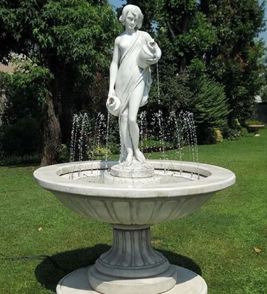 Casa Padrino Barock Springbrunnen Grau Ø 130 x H. 180 cm - Runder Gartenbrunnen - Italy