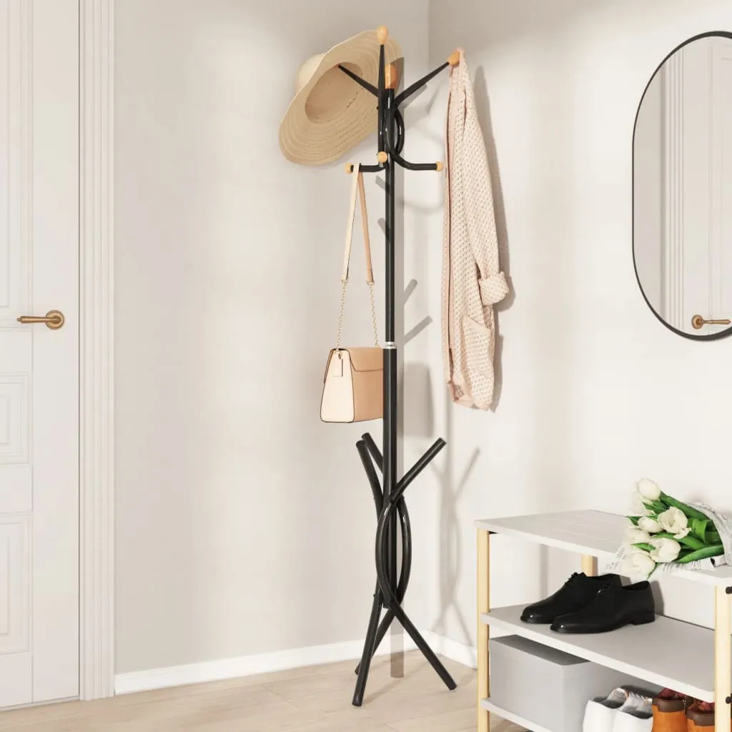 Patère sur Pied Noire 176 cm Vestiaire Vertical en Métal pour Entrée - 3