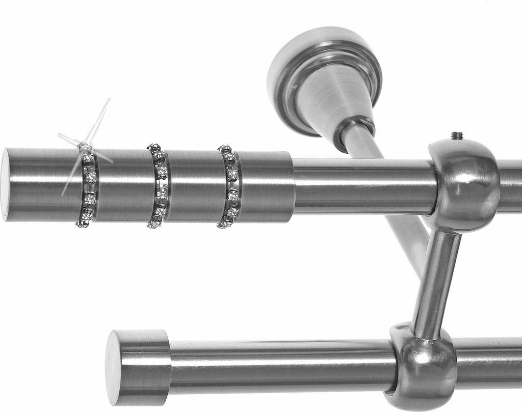 Gardinenstange mit Deckenhalterung I Metall Edelstahl Look 2-läufig Ø 19mm I D28