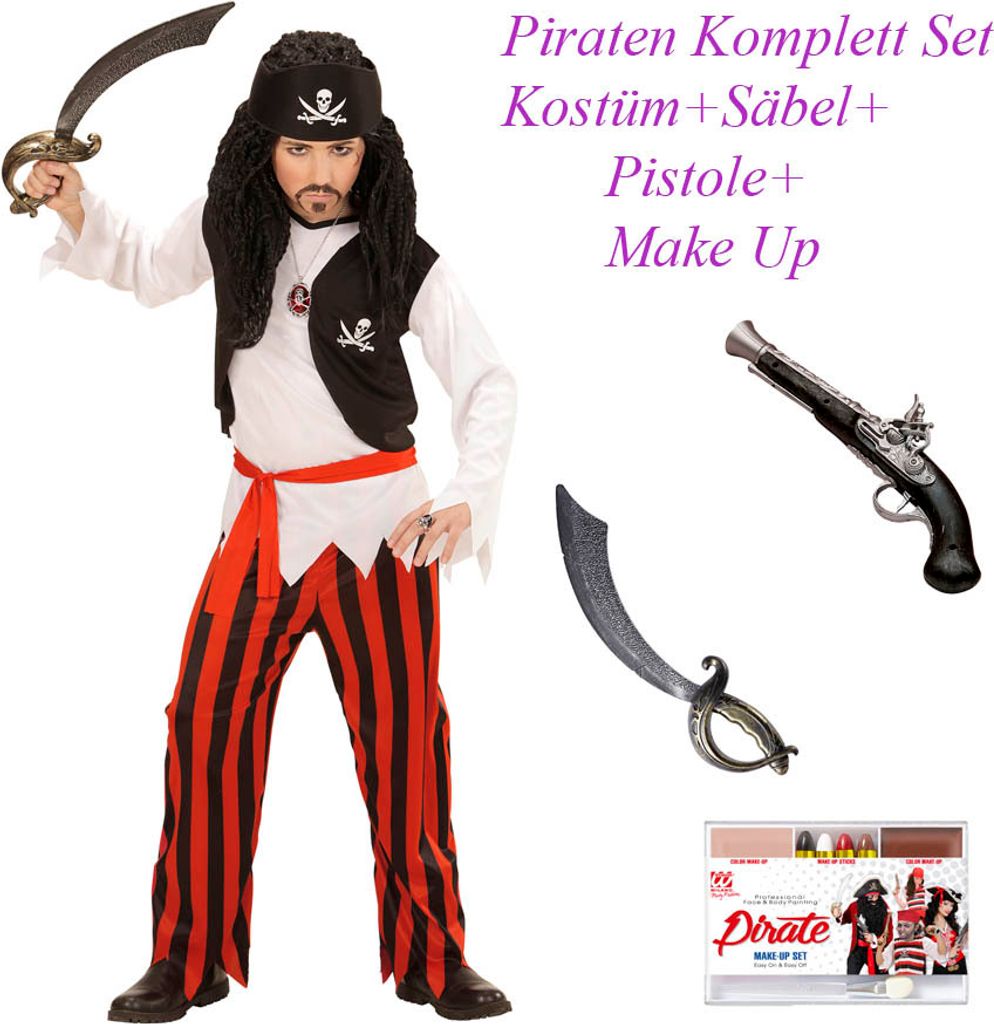 PIRAT KOSTÜM KOMPLETT SET KINDER + Pistole, Säbel & Make- Up # Gr. 128