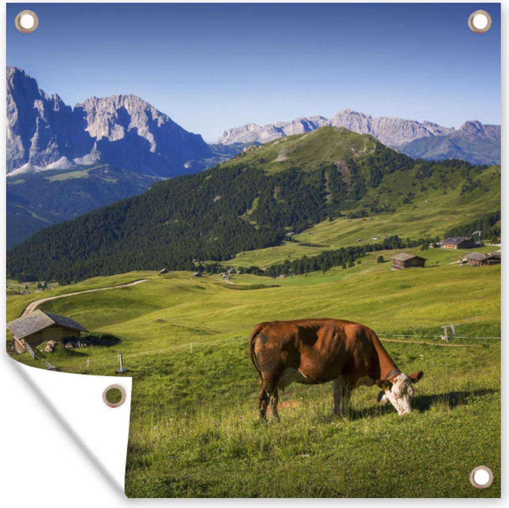 MuchoWow 50x50 cm Outdoor-Poster Gartendeko Sichtschutz Garten Poster für den Garten Kuh - Berg - Alpen