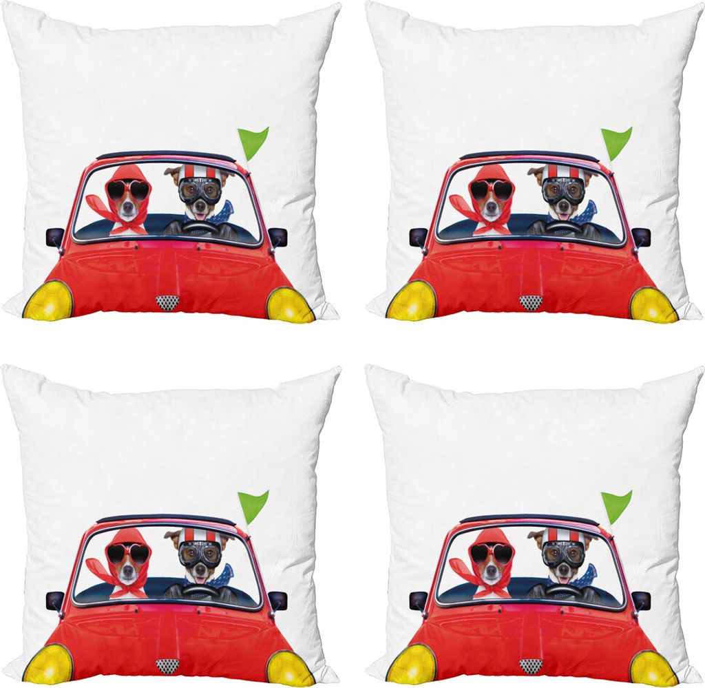 ABAKUHAUS Dog-Treiber Kissenbezug Set (4 Stück), Jack-Russell-Paar, Moderner Doppelseitiger Digitaldruck, 40 cm x 40 cm, Mehrfarbig