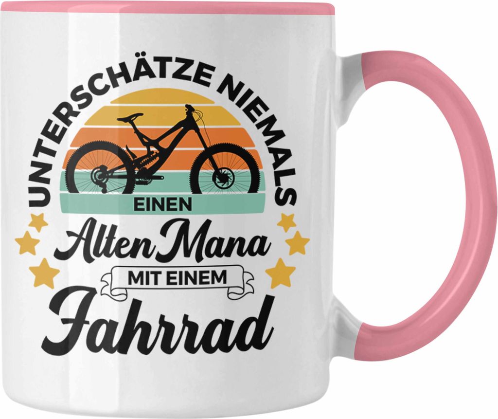 Trendation - Fahrradfahrer Geschenk Tasse Spruch Rennrad Mountainbike Geschenkidee Radfahrer Rentner Rente (Rosa)