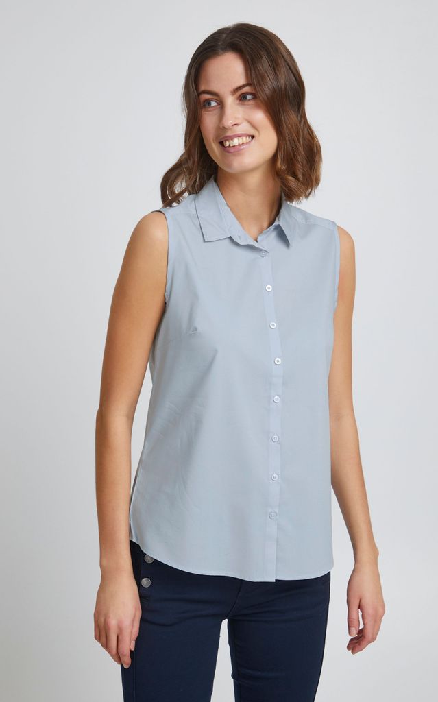 fransa Zashirt 4 Shirt Damen Bluse Hemdbluse ärmellos mit Hemdblusenkragen