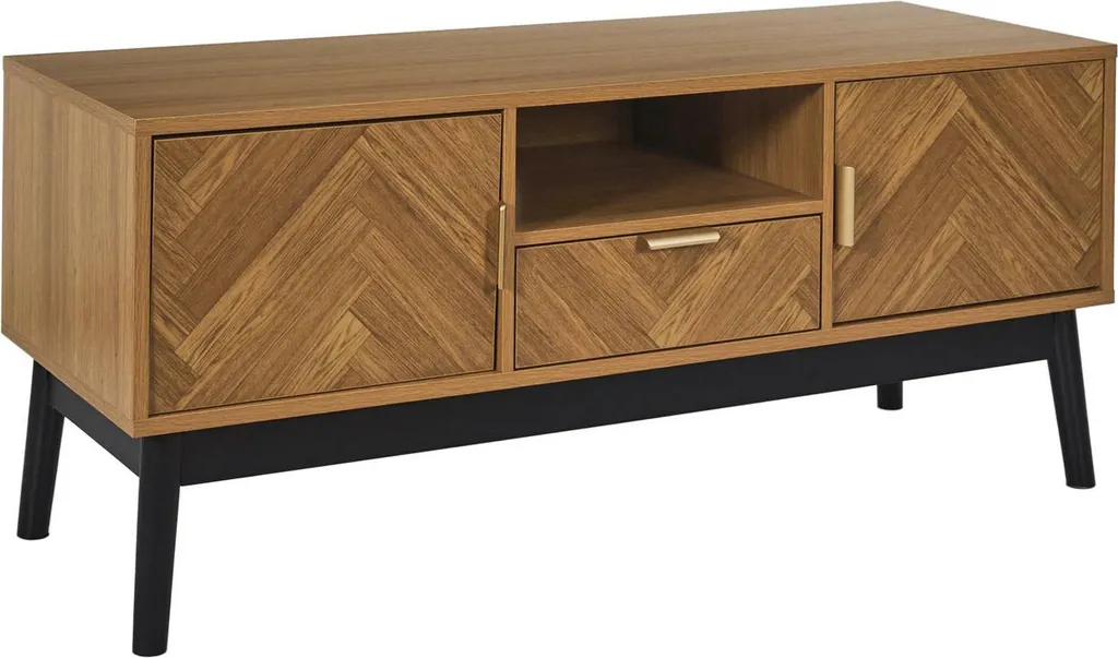 Banc TV avec tiroir et niches de rangement Buffet bas Bois et Métal