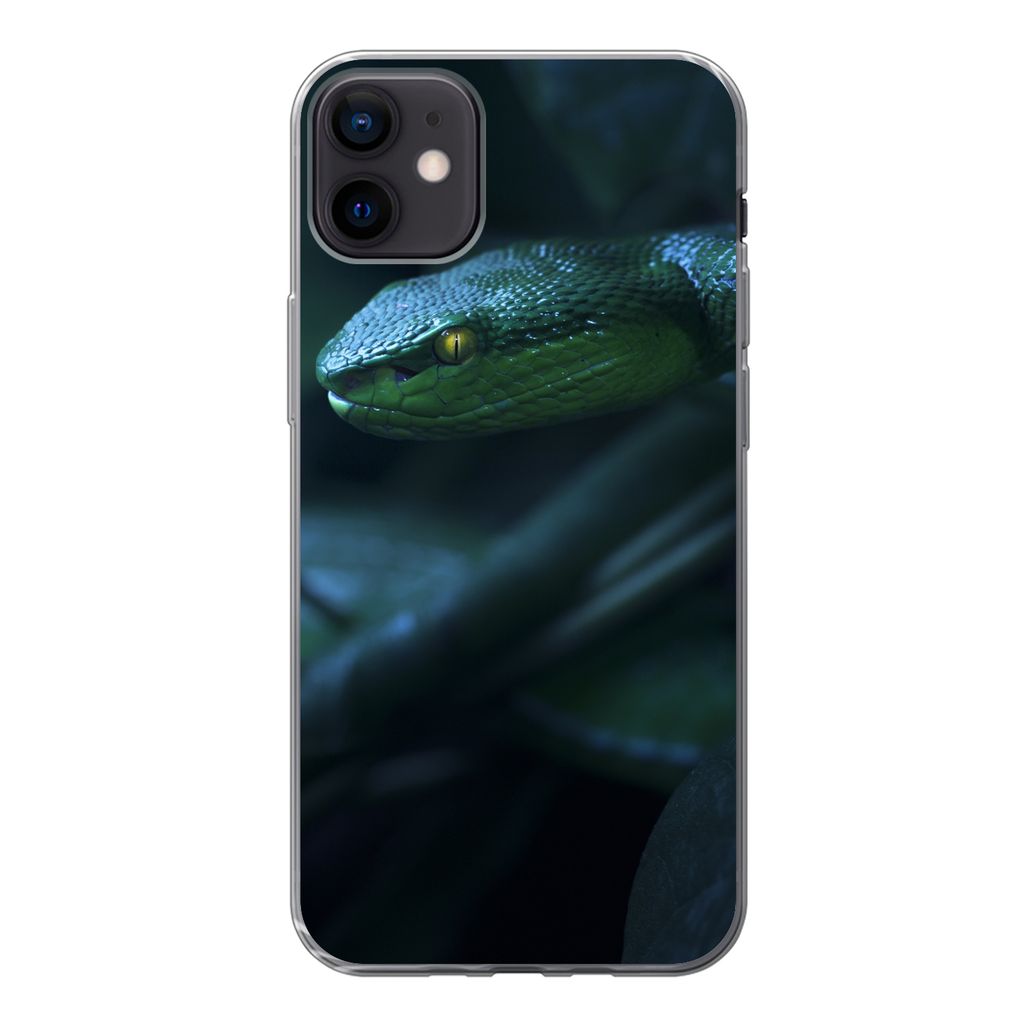 MuchoWow Handyhülle Schutzhülle Hülle für iPhone 12 mini Schlange - Makro - Holz Silikon Softcase Handy Hülle - Bild