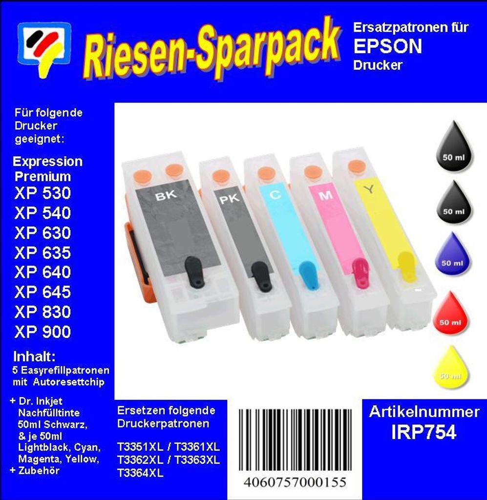Dr. Inkjet Komplettset CISS / Easyrefill T33 + T33XL inkl. 250ml Dr.Inkjet Premium Nachfülltinte