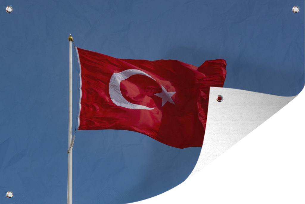 MuchoWow 60x40 cm Outdoor-Poster Gartendeko Sichtschutz Garten Poster für den Garten Eine türkische Flagge am blauen Himmel