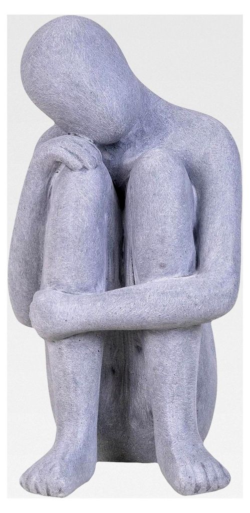 Moderne Skulptur Figur aus Sandsteinguss Denkender Mann | wetterfest | grau | 22x20x38 cm | Dekoration für Wohn- und Gartenbereich