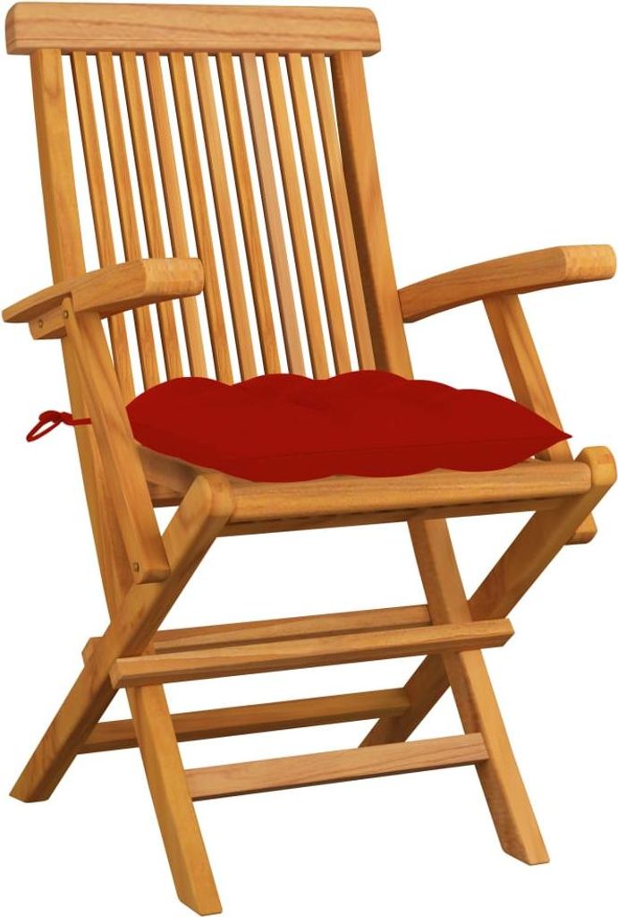 vidaXL Gartenstühle mit Roten Kissen 6 Stk. Massivholz Teak