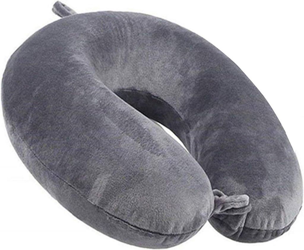Reisekissen Memory Foam, Nackenkissen für Flugzeug & Auto, verstellbar, Grau