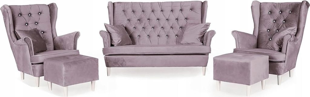 Family Meble Set aus Sofa + 2 Sessel + 2 Hocker Gaja 2-Sitzer Sofa Couch Freistehendes Lounge Sofa Bequem zum Entspannen Wohnzimmer Büro (Royal V 14)