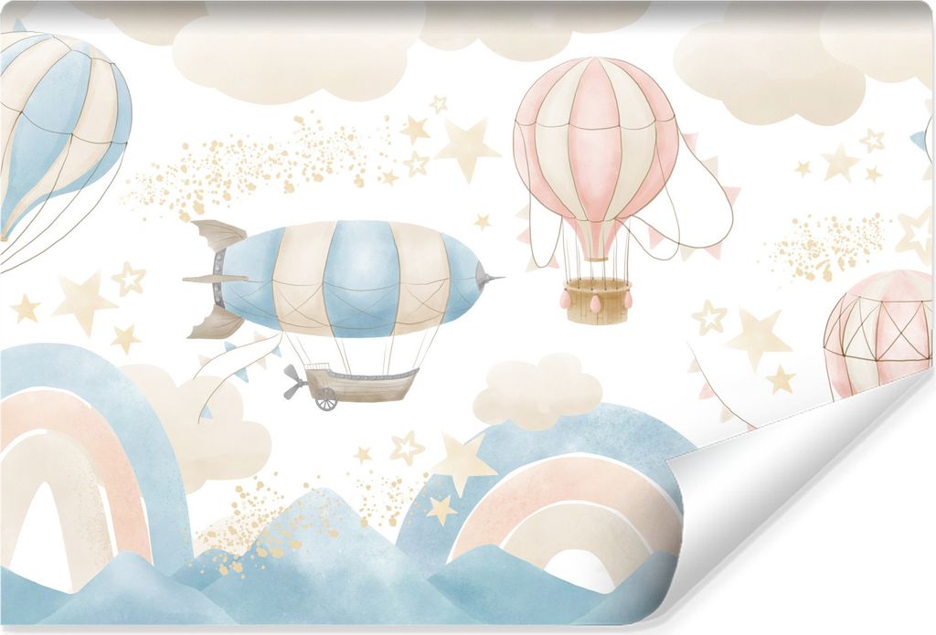 Muralo Vlies Fototapete LUFTBALLONS Wolken Regenbogen Sterne Br. 104cm x Hö. 70.5cm