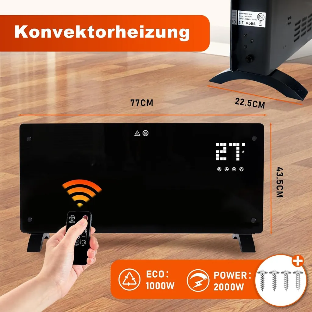 Radiateur Électrique Tactile 2000W ZMH avec Télécommande et Mode Éco