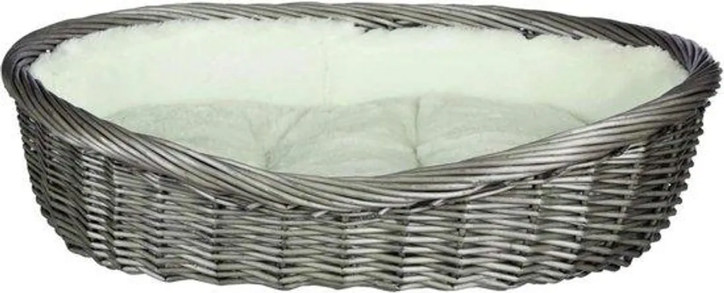 Panier surélevé en rotin gris 80cm pour petit chien avec coussin doux
