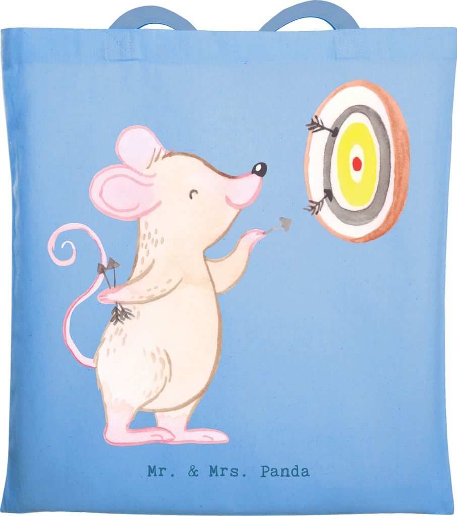 Mr. & Mrs. Panda Schultasche Maus Dart spielen - Sky Blue - Geschenk, Shopping Tasche, Darts, totebag, Tote Bag, Turnier, einkaufsshopper, Darten, ...
