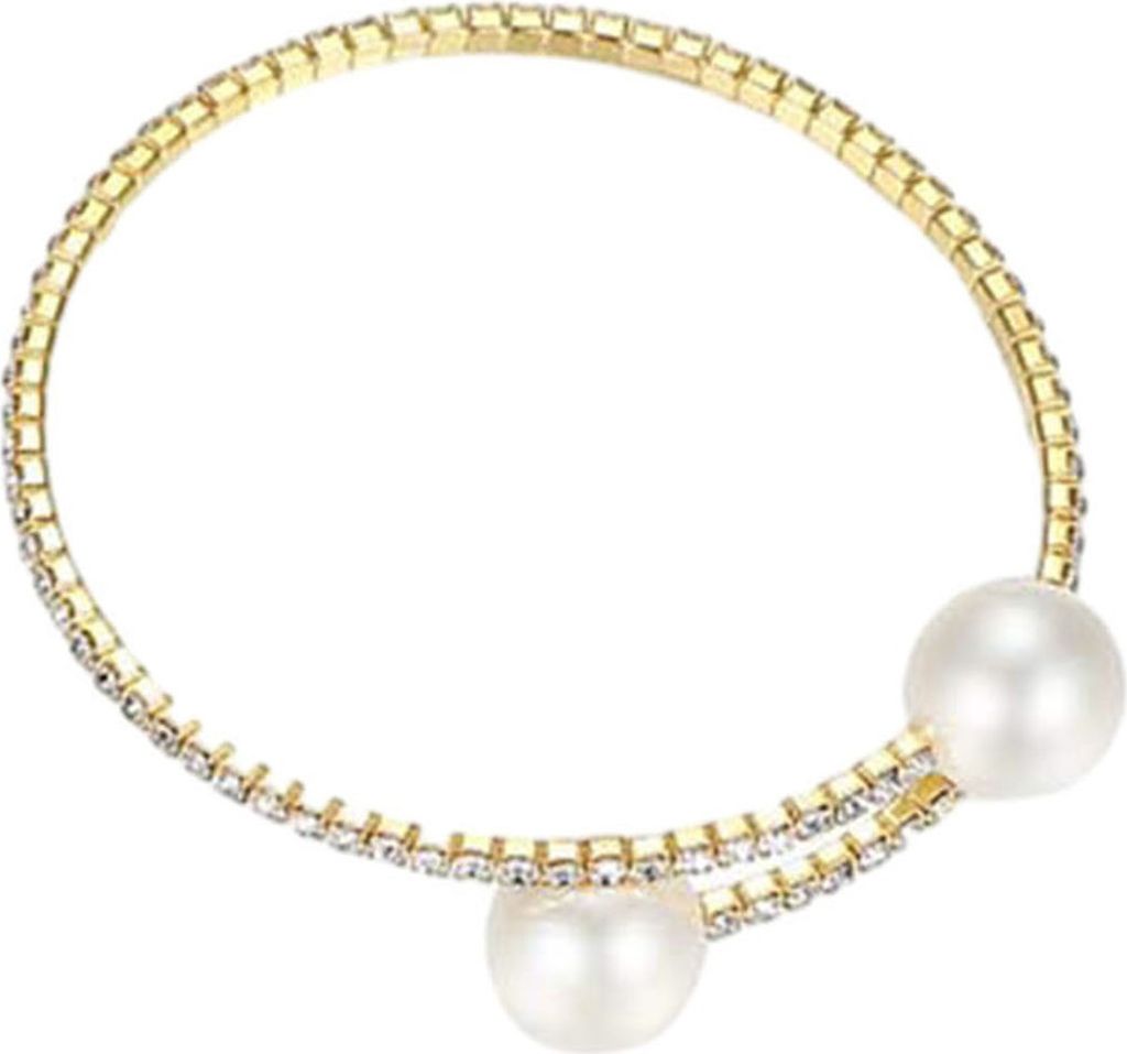 2 Teile/satz Frauen Elegante Schmuck Set Glänzende Strass Faux Perlen Einstellbare Offenen Kragen Halskette Armreif Set