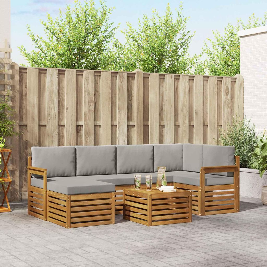 "Neues Produkt" Sofagarnituren - CLORIS - Terrassen-Sofa - 7 pcs - Natürlich und Hellgrau Massivholz Akazie - Modern Gartensofas V2071