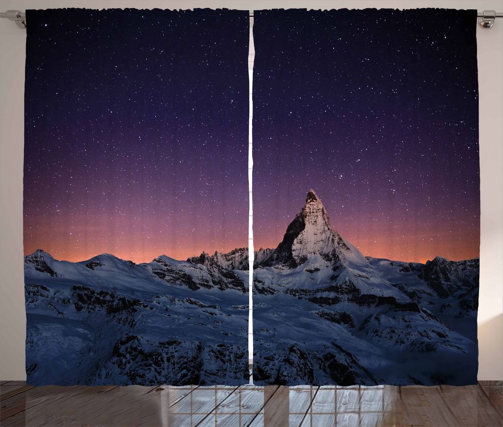 ABAKUHAUS Nacht Rustikaler Vorhang, Matterhorn Peak Europe, Wohnzimmer Universalband Gardinen mit Schlaufen und Haken, 280 x 175 cm, Lila Coral Beige