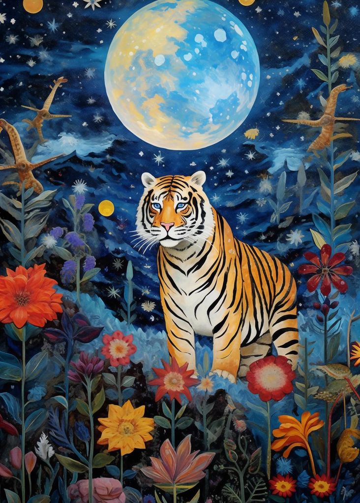 Plakat 25x35cm Tiger im Garten der Sterne