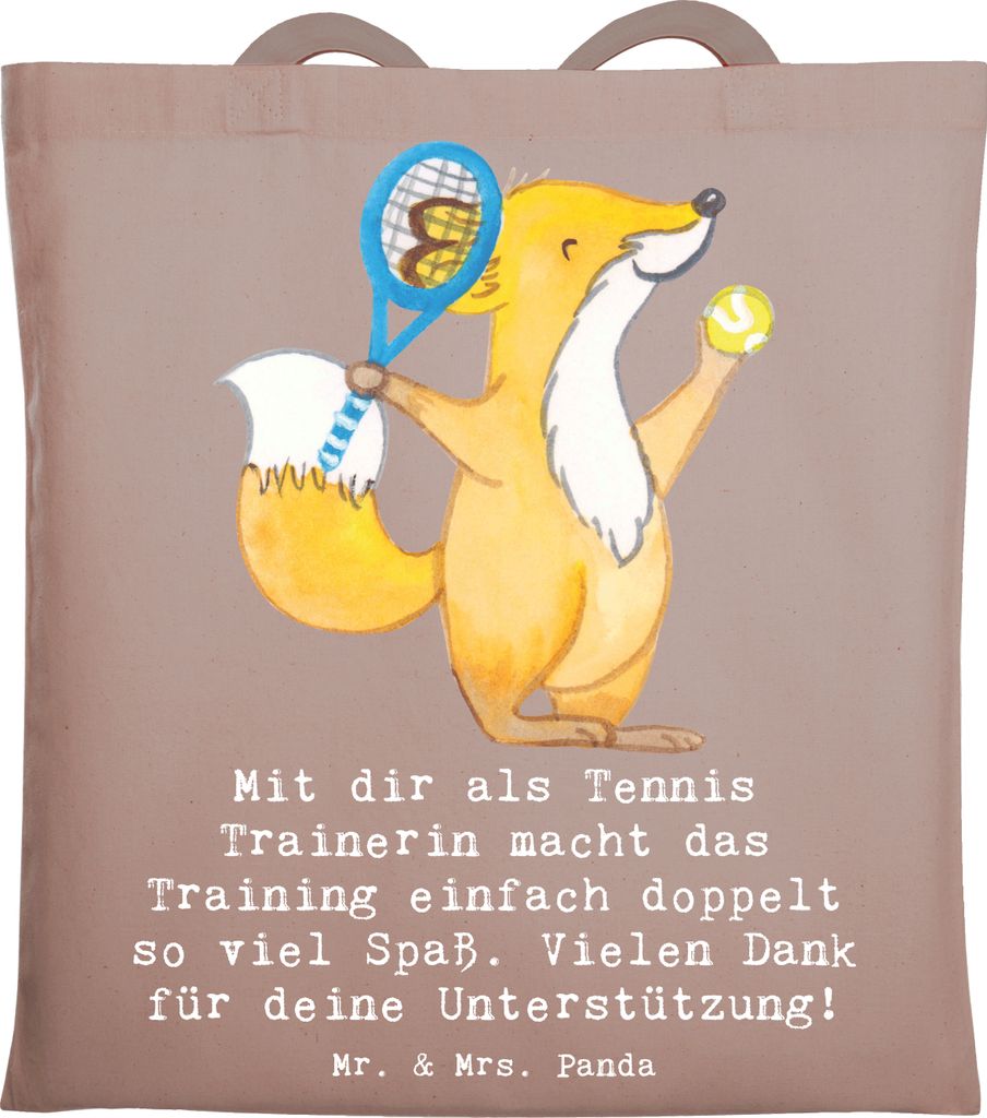 Mr. & Mrs. Panda Uni Tasche Tennis Trainerin Spaß - Braun Pastell - Geschenk, Abenteuer, Sportart, Tote Bag, Tennisunterricht, Schultasche, Leiden...