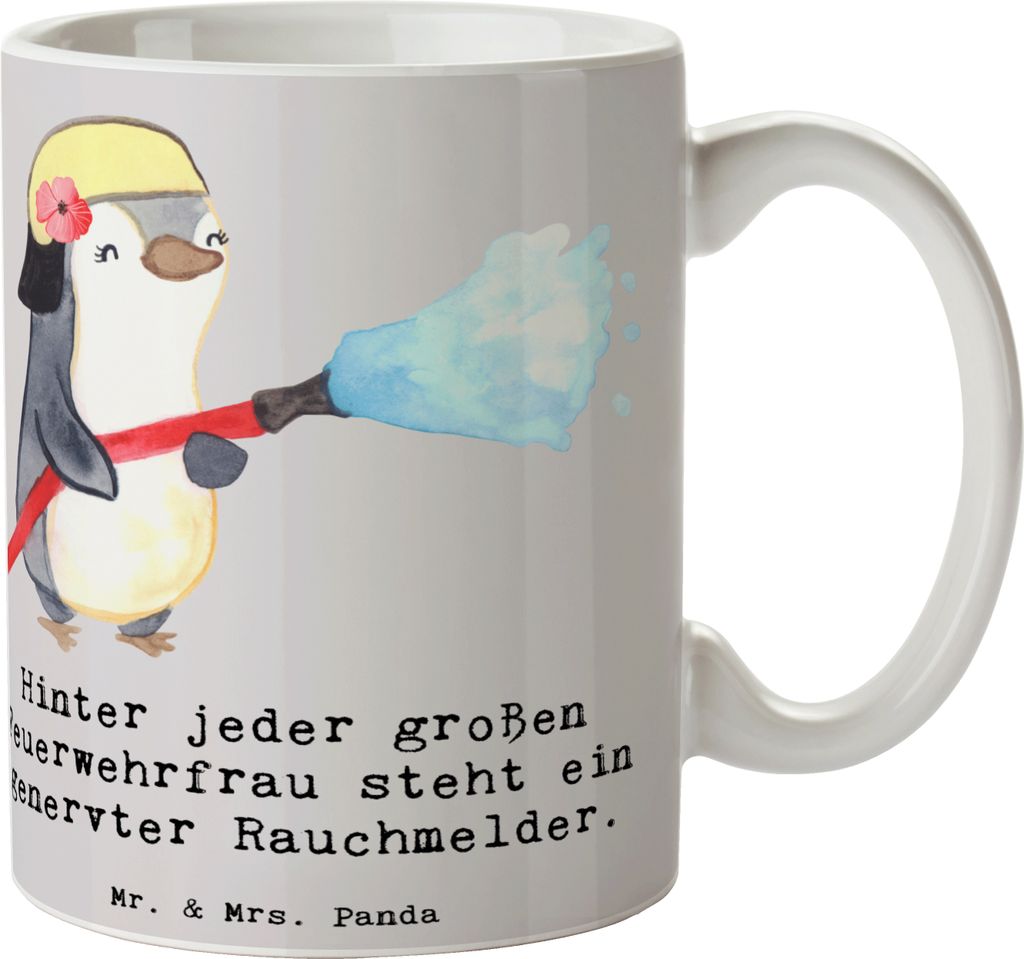 Mr. & Mrs. Panda Becher Feuerwehrfrau Humor - Grau Pastell - Geschenk, Berufe, Kaffeebecher, handgefertigte Produkte, Kraft, Geschenke, schöne tas...