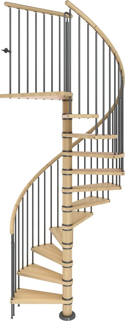 Dolle Spindeltreppe Winnipeg 246-270cm Geschosshöhe 11 Stufen Ø140cm Buche geölt