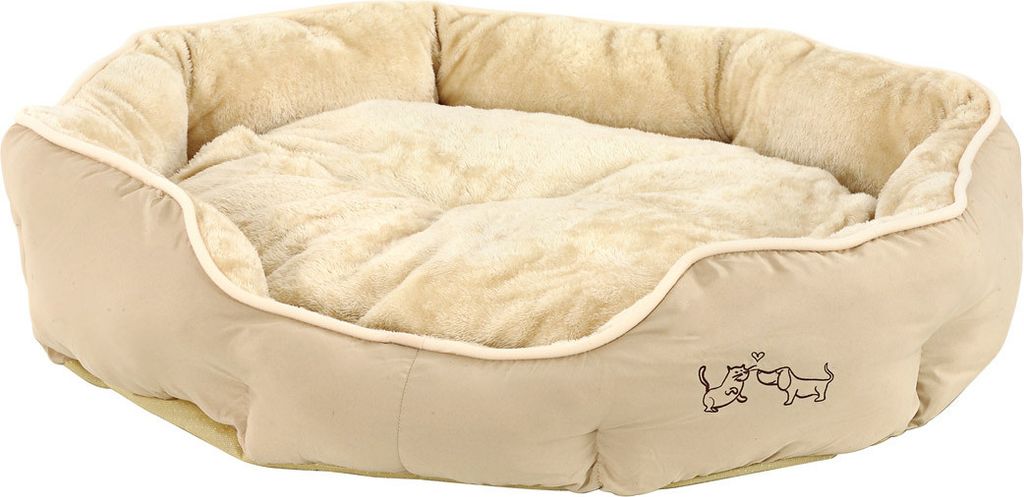 Dehner Lieblinge Hundebett und Katzenbett Sammy, oval, ca. 70 x 65 x 14 cm, Polyester, beige