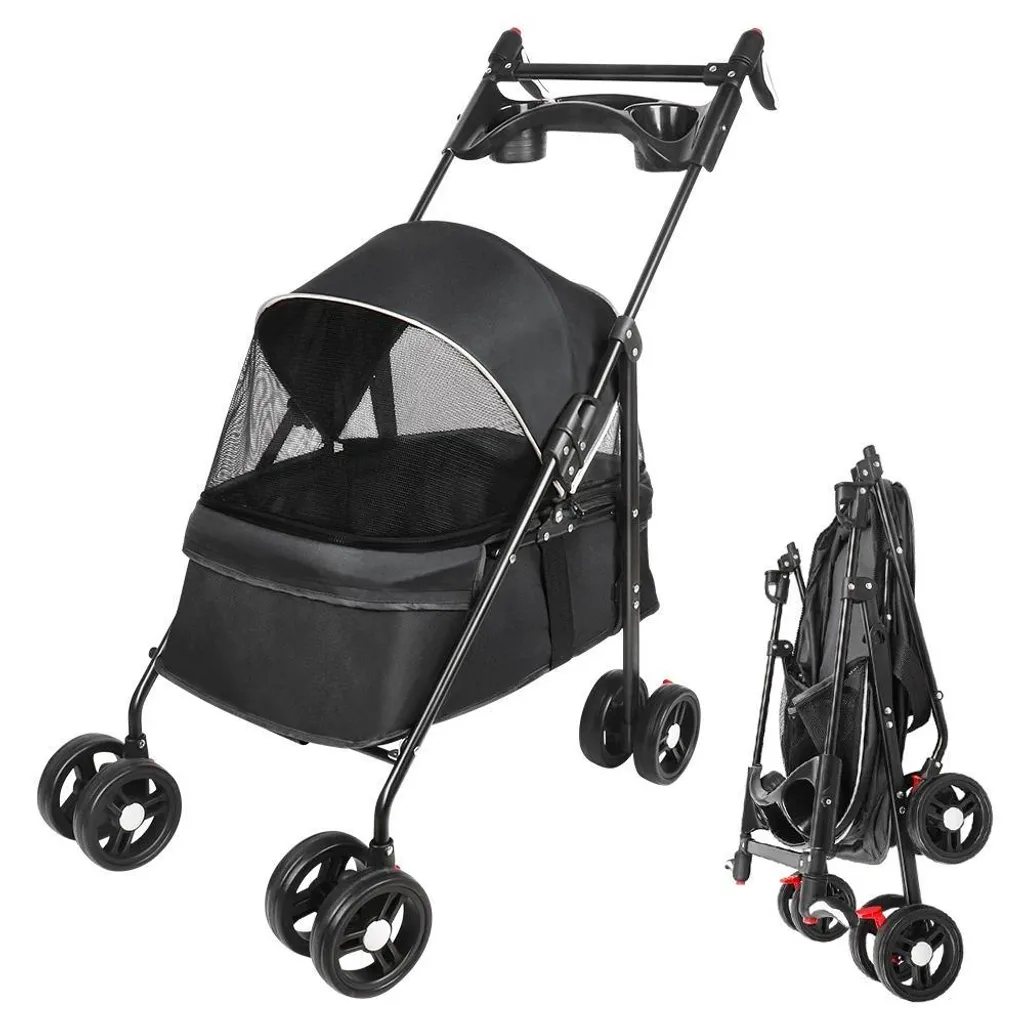 Poussette pour chiens et chats pliable noire - Jogging et voyage confort