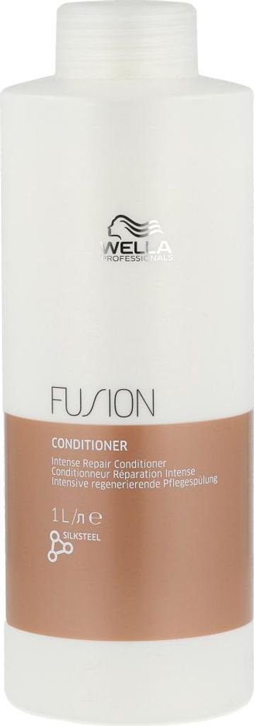 A white bottle of Wella Professionals Fusion Intense Repair Conditioner.