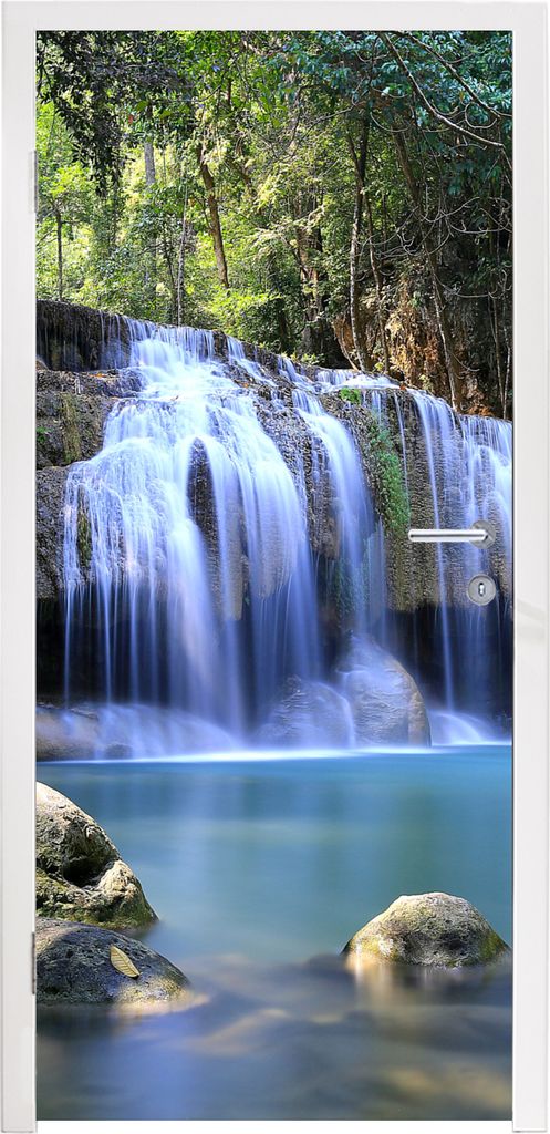 MuchoWow Türtapete Selbstklebende Türfolie Felsen unter den Wasserfällen des Erawan-Nationalparks 95x215 cm Türposter Türaufkleber Klebefoli...