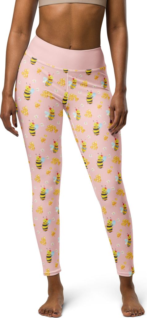 Mr. & Mrs. Panda Leggings Biene Happy Größe L - Rosa - Geschenk, Wespe, Damen Sporthose, Yogahose, Yoga-Leggings, Yoga-Hose